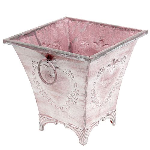 Floristik24 Sheet metal plant pot square pink 16.7cm x 16.7cm H16.5cm