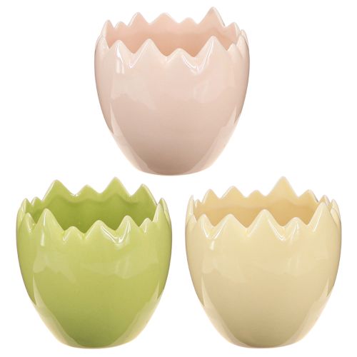 Floristik24 Egg-shaped flower pot with a broken edge for creative placement on windowsills and tables, 9cm, 3 pieces