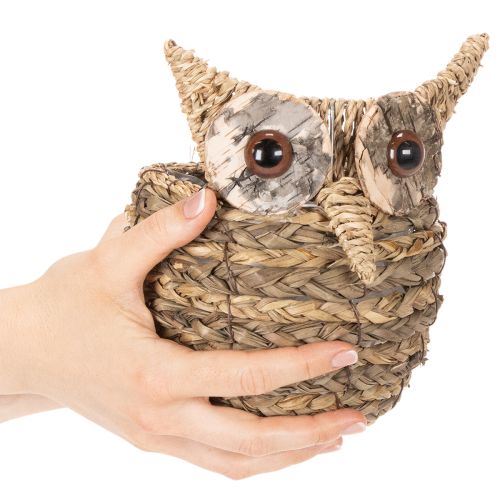 Handwoven owl basket decoration for windowsill, 18cm | Floristik24.ie
