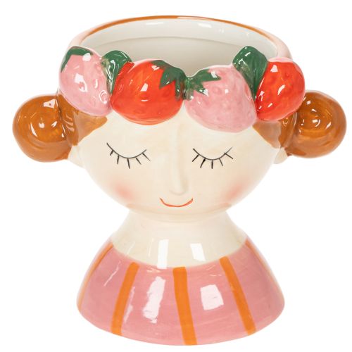 Floristik24 Girl's face in a flower pot with sleeping strawberries, decoration for living room, spring, 13cm
