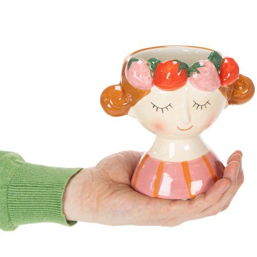 Product Girl's face in a flower pot with sleeping strawberries, decoration for living room, spring, 13cm
