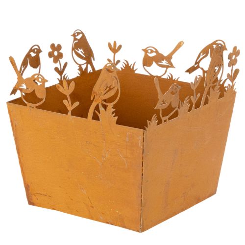 Metal plant pot with birds, planter, spring, rust finish, 15.5cm high buy online | Floristik24.ie