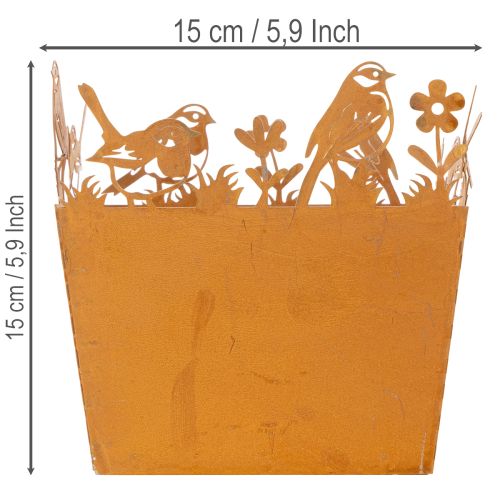 Metal plant pot with birds, planter, spring, rust finish, 15.5cm high | Floristik24.ie