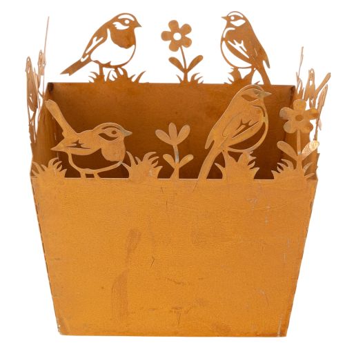 Metal plant pot with birds, planter, spring, rust finish, 15.5cm high | Floristik24.ie