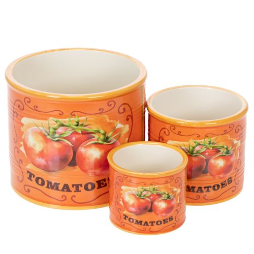 Floristik24 Tomato Plant Pot Set, Ceramic Decorative Flower Pots for Kitchen and Retro Decor, 14cm, Set of 3