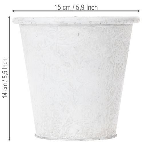 Product Plant pot with ornaments, cachepot, metal container, white, Ø15.5cm, H14.5cm