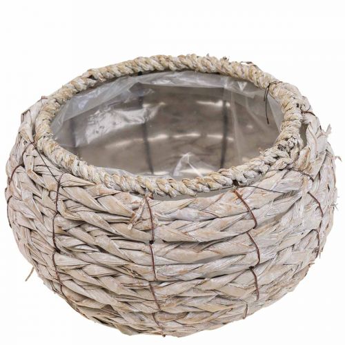 Product White Washed Round Plant Basket Ø22cm H13cm Flower Pot Planter Decoration
