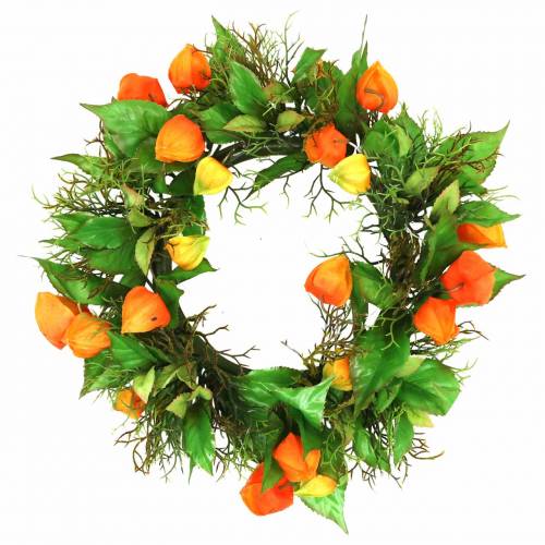 Product Physalis wreath artificial orange, green Ø28cm autumn decoration