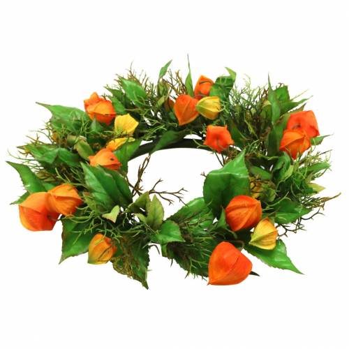 Artificial Physalis Wreath, Orange and Green, Ø28cm, Autumn Decoration | Floristik24.ie