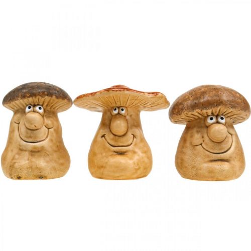 Floristik24 Ceramic decorative mushroom with face brown figure H12cm 3pcs
