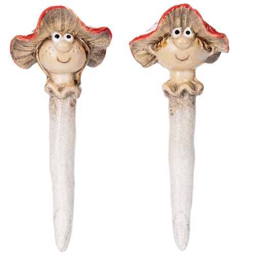 Mushroom Plug Decorative Figure Girl and Boy Fly Agaric with Face 13cm 2pcs | Floristik24.ie