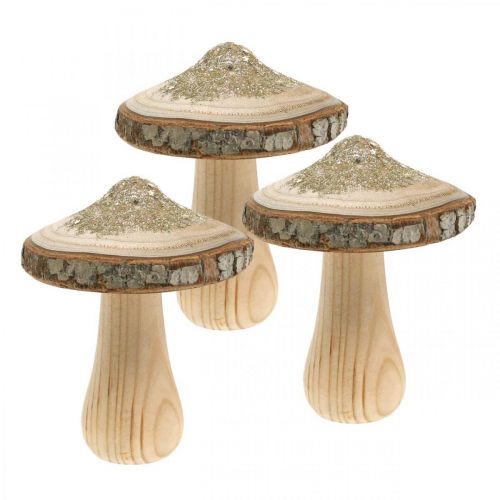 Product Wooden mushroom bark and glitter deco mushrooms wood H8.5cm 4pcs