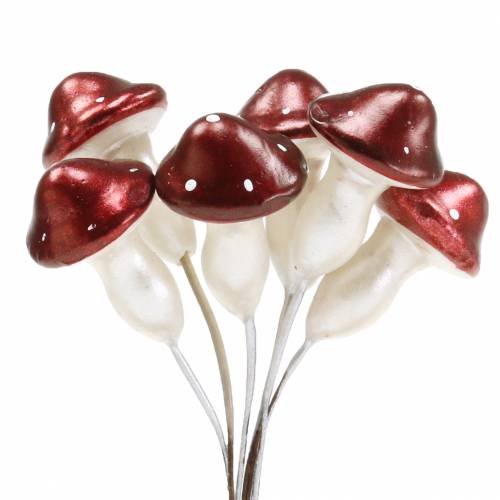 Product Toadstool on wire red, white metallic 2cm 48pcs