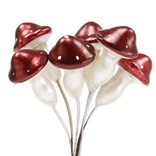 Floristik24 Fly agarics on wire red, white metallic 2cm 48 pcs