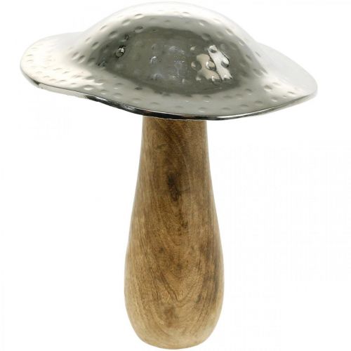 Decorative mushroom metal wood silver, nature decorative figure autumn 18cm