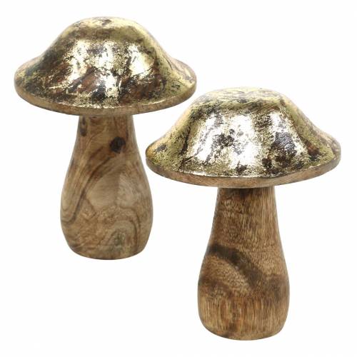 Wooden mushroom golden, natural mango wood Ø6.8cm H9.8cm 2pcs