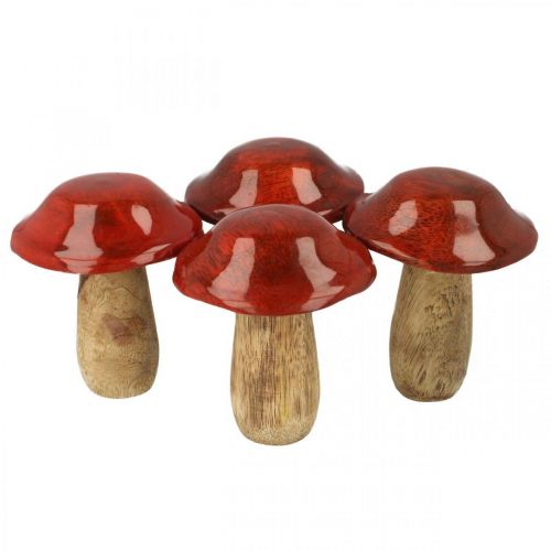 Floristik24 Mushroom mango wood red Ø7cm wood decoration autumn H9cm 4pcs