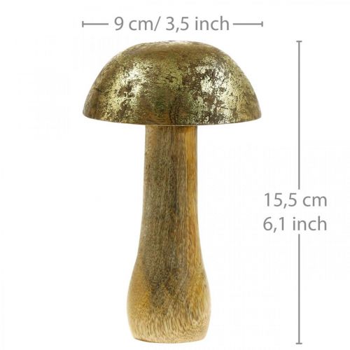 Floristik24 Mushroom mango wood gold, natural decorative mushroom Ø9cm H15.5cm 2pcs