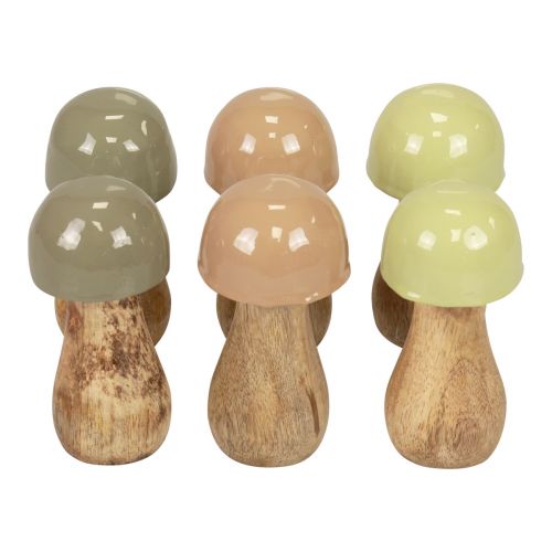 Floristik24 Wooden mushrooms decorative mushrooms wood beige, green Ø5cm H10.5cm 6pcs