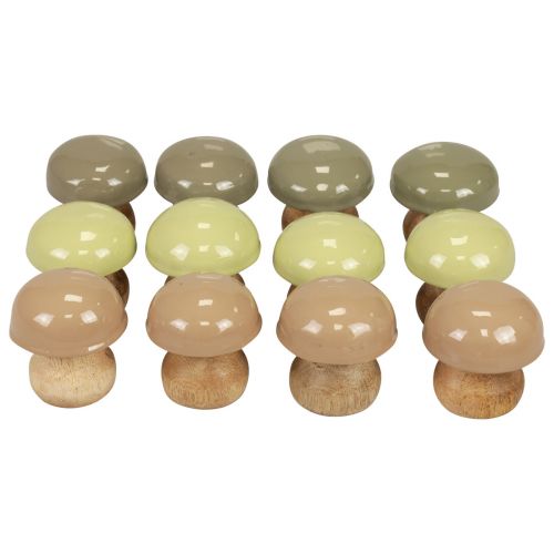 Floristik24 Wooden Mushrooms Deco Mushrooms Wood Deco Beige, Green Ø5cm H5.5cm 12pcs
