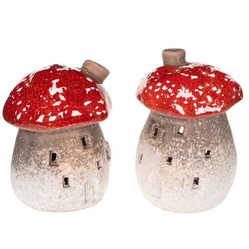 Mushroom House Light House Decorative Figurine Fly Agaric with Chimney 10cm 2pcs