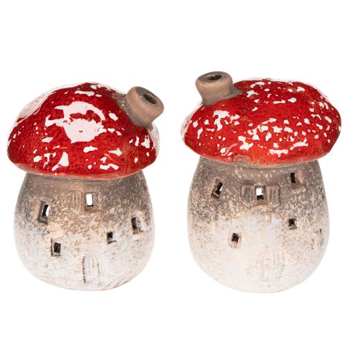 Mushroom House Light House Decorative Figurine Fly Agaric with Chimney 10cm 2pcs | Floristik24.ie