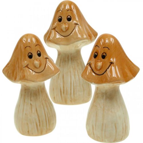 Deco mushrooms ceramic brown autumn decoration figures Ø6cm H10.5cm 3pcs