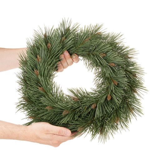 Artificial wreath of pine branches with small cones, 40cm | Floristik24.ie