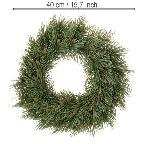 Artificial wreath of pine branches with small cones, 40cm | Floristik24.ie