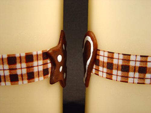 Floristik24 Cream pillar candle with waxed star / heart on a diamond ribbon