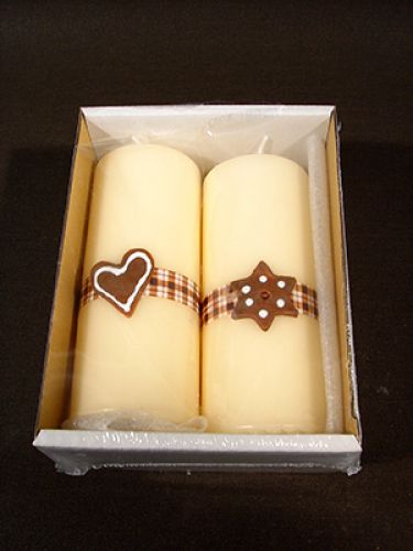 Floristik24 Cream pillar candle with waxed star / heart on a diamond ribbon