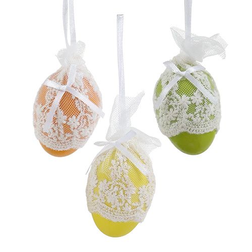 Floristik24 Plastic decorative eggs with tulle to hang 6cm 6pcs