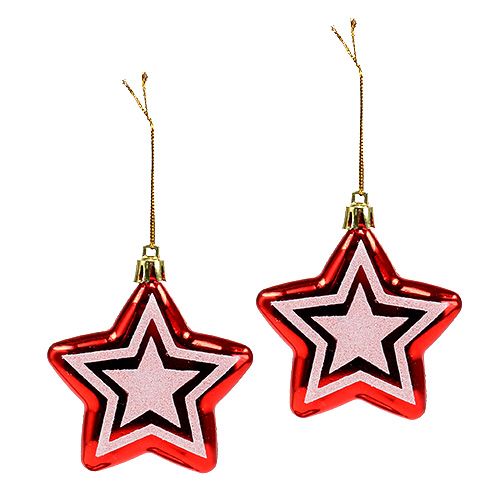 Star to hang red, white plastic 8.5cm 2pcs