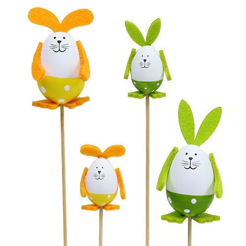 Floristik24 Plastic egg bunny 7cm - 9cm white-green on a stick 6pcs