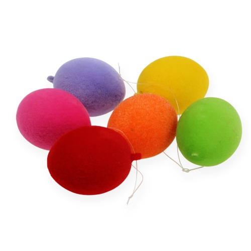 Floristik24 Decorative eggs for hanging flocked colorful Easter eggs 6cm 18 pcs