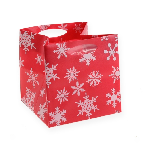 Plastic bag with snowflakes red 10.5cm 12pcs