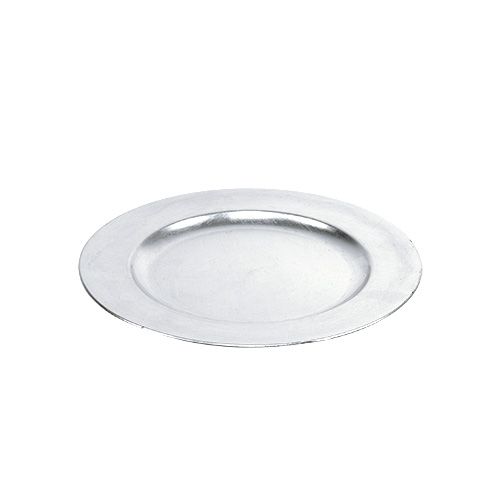 Floristik24 Plastic plate 25cm silver with silver leaf effect