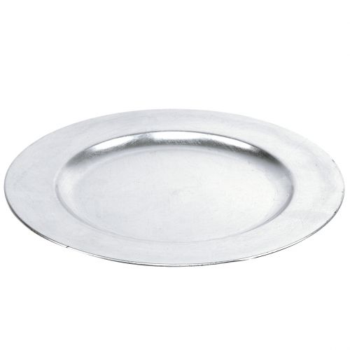 Product Plastic plate silver Ø33cm with glaze effect