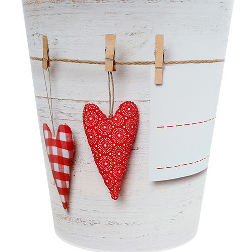Floristik24 Plastic pot cream with hearts Ø12cm H13.5cm 1p