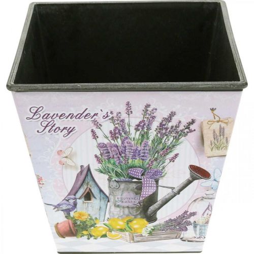 Product Plant pot lavender motif, square decorative pot, plastic cachepot H13cm W13.5cm