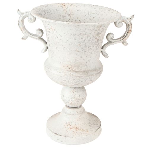 Floristik24 Cup with handle metal decorative planter grey white H29.5cm