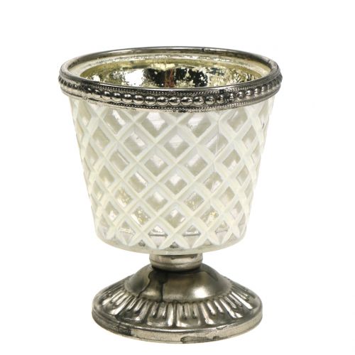 Floristik24 Tealight glass goblet farmer's silver H9cm