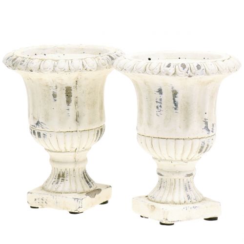 Floristik24 Cup antique stone cast crème Ø9cm H12cm 2pcs