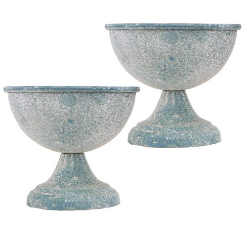 Floristik24 Cup Bowl Small Metal Blue White Antique Ø12cm H10.5cm 2pcs