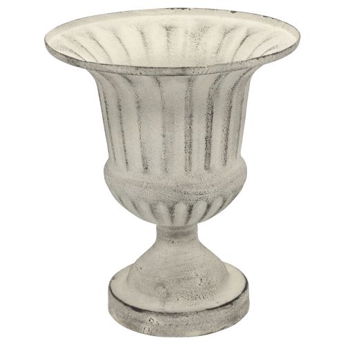 Floristik24 Cup Vase Metal Deco Shabby Chic White Gray H24cm Ø20cm