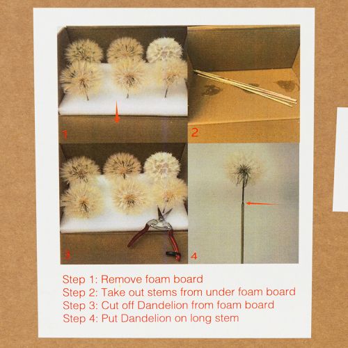 Product Decorative flower branch, dandelion design, for elegant home decoration, 50cm, 4 pieces
