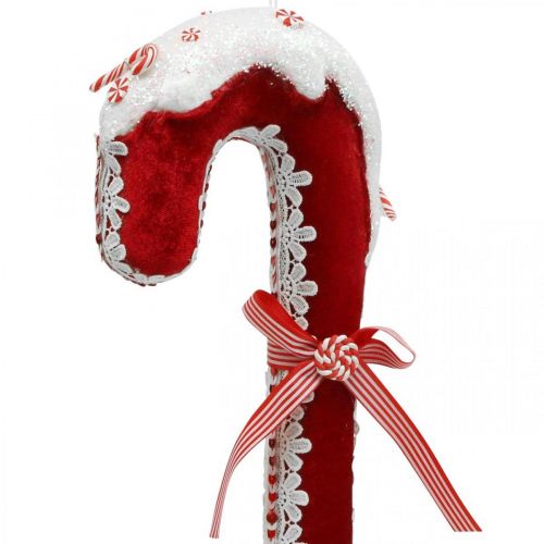 Product Candy cane decoration large Christmas red white with lace H36cm