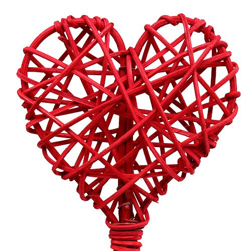 Floristik24 Rattan heart on stick red 7cm L45cm 18 pcs