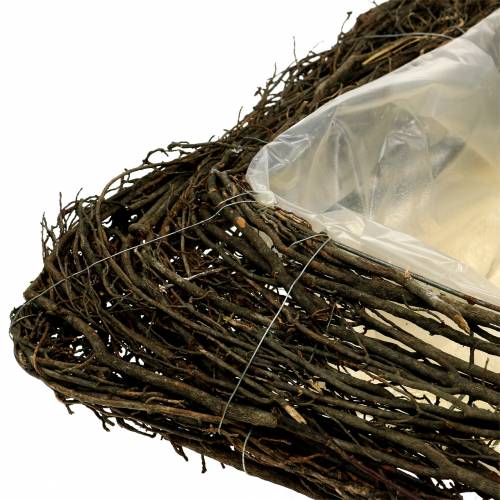 Product Decorative plant cushion with natural twigs, 40x40 cm - Ideal for funeral arrangements and grave decorations, natural rattan design