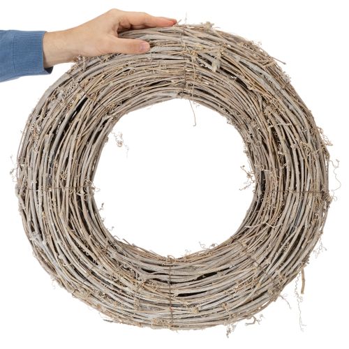 Decorative wreath, rattan branches, white washed, for creative design, 50cm | Floristik24.ie